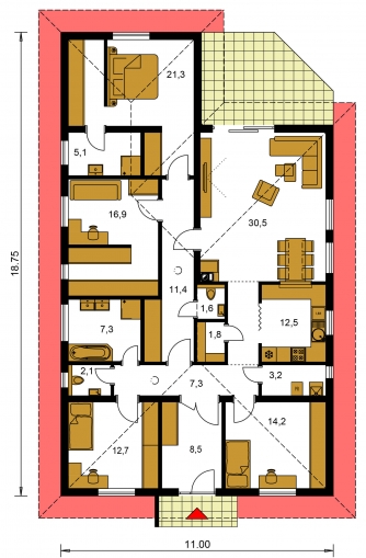 Floor plan of ground floor - BUNGALOW 207